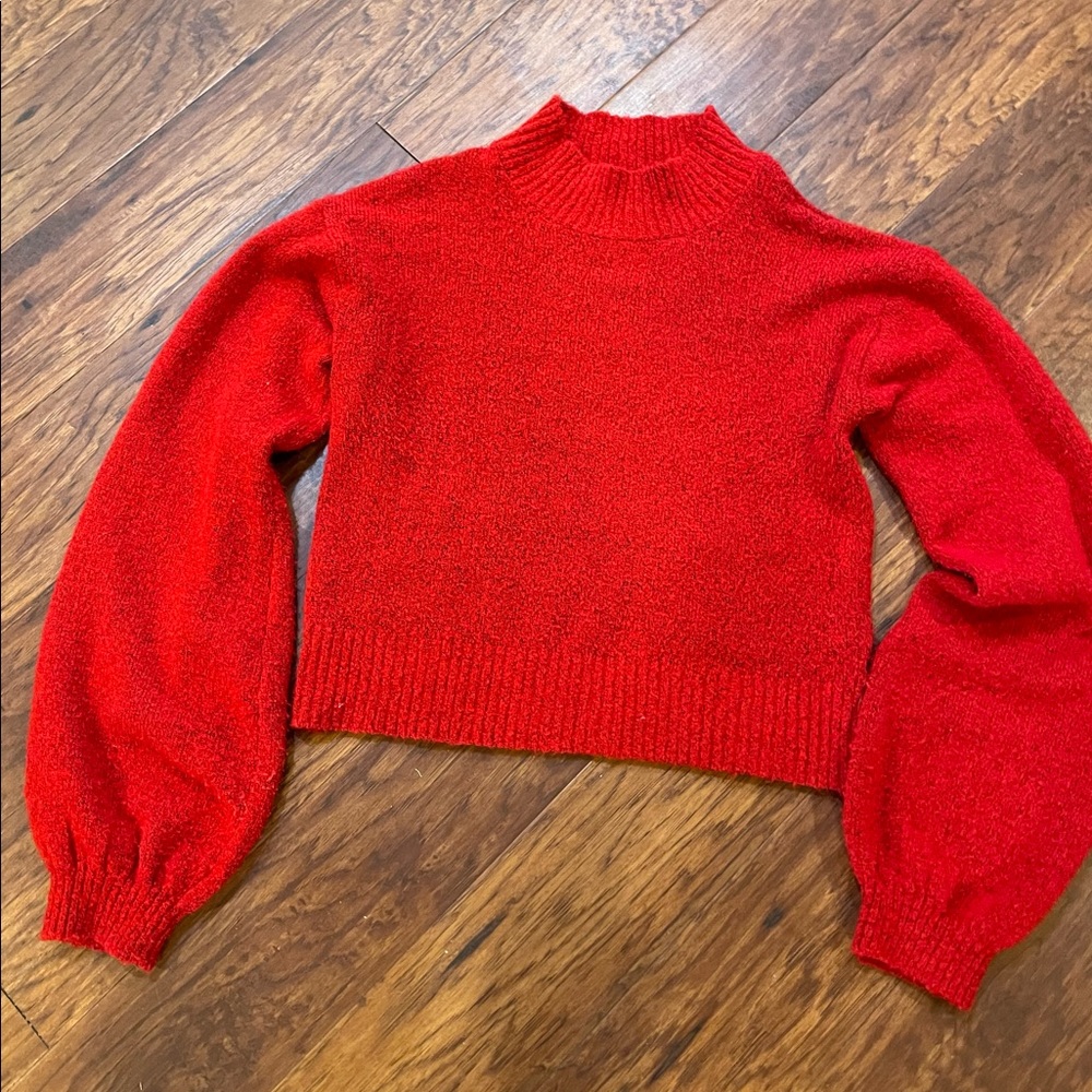 Wild fable Red sweater with mock turtleneck and balloon sleeves size M